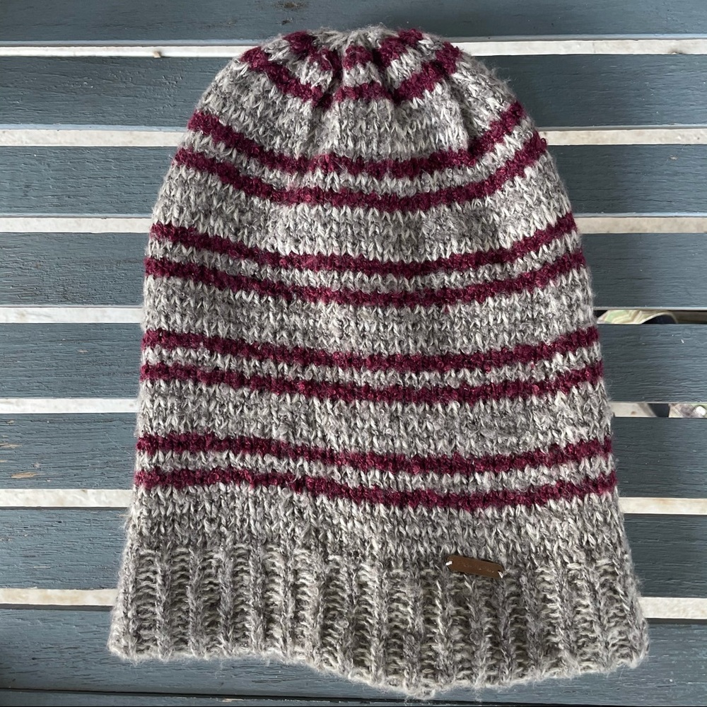 Free People Striped Beanie Gray/Maroon Red